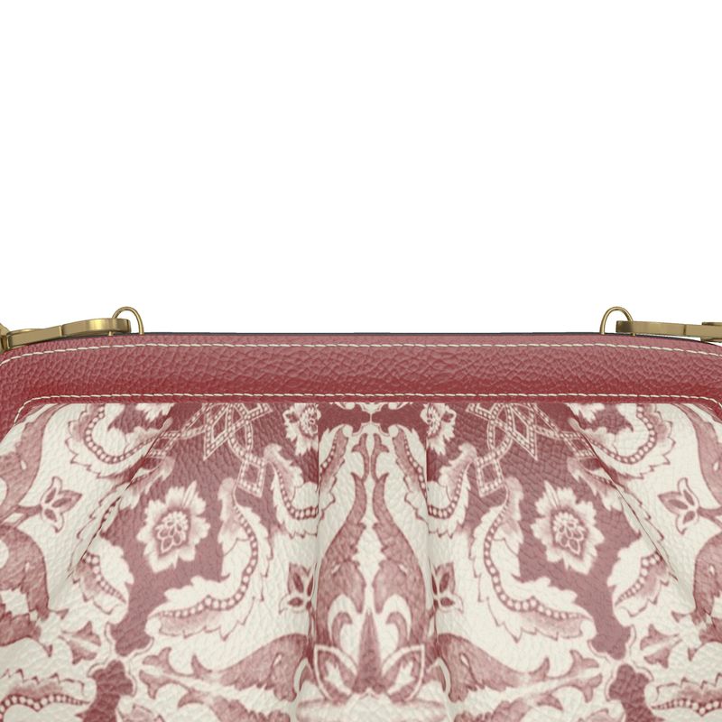 Pleated Leather Clutch Lisbon Alfama Tile in Antique Red