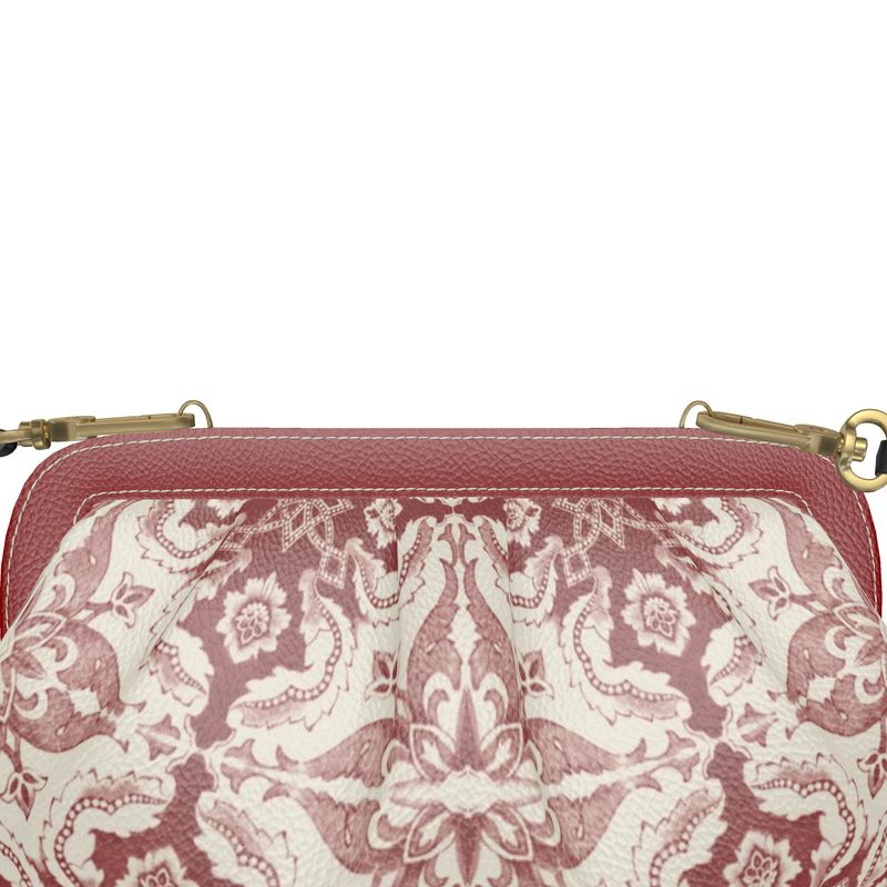 Pleated Leather Clutch Lisbon Alfama Tile in Antique Red