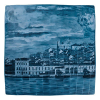 Thumbnail for Lisbon Mural Square Pouffe in Hazy Blue