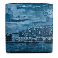 Thumbnail for Lisbon Mural Square Pouffe in Hazy Blue