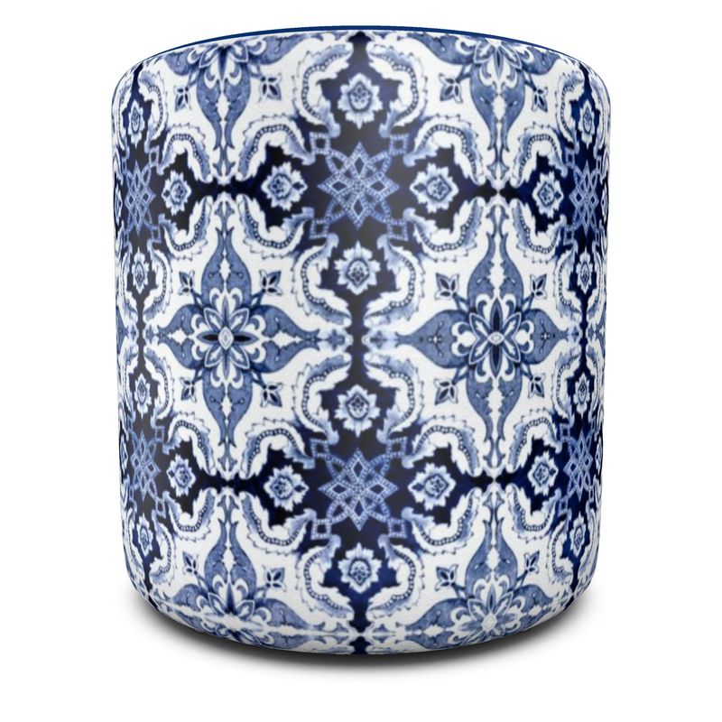 Blue Top Portuguese Alfama Tile Round Pouffe