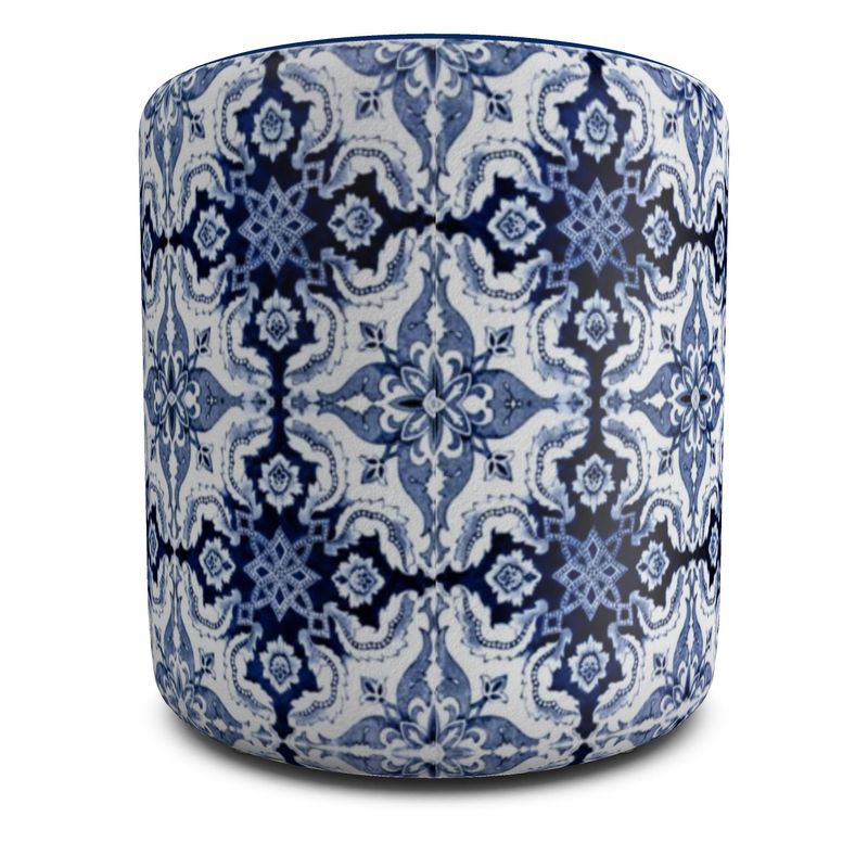 Blue Top Portuguese Alfama Tile Round Pouffe