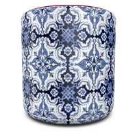 Thumbnail for Burgundy Top Portuguese Alfama Tile Round Pouffe in Traditional Blue and White