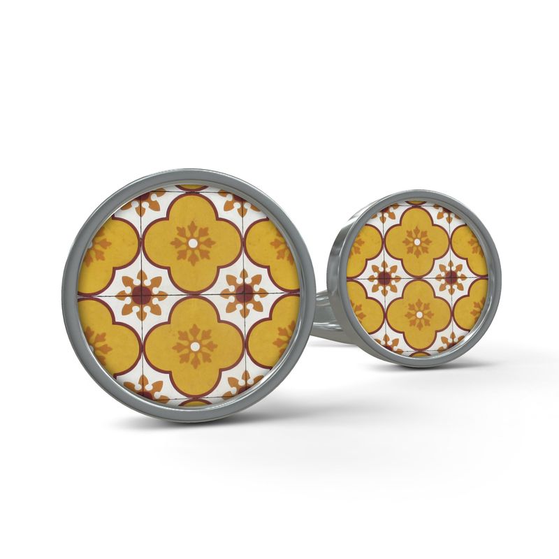 Rustic Portuguese Yellow Azulejo Cufflinks