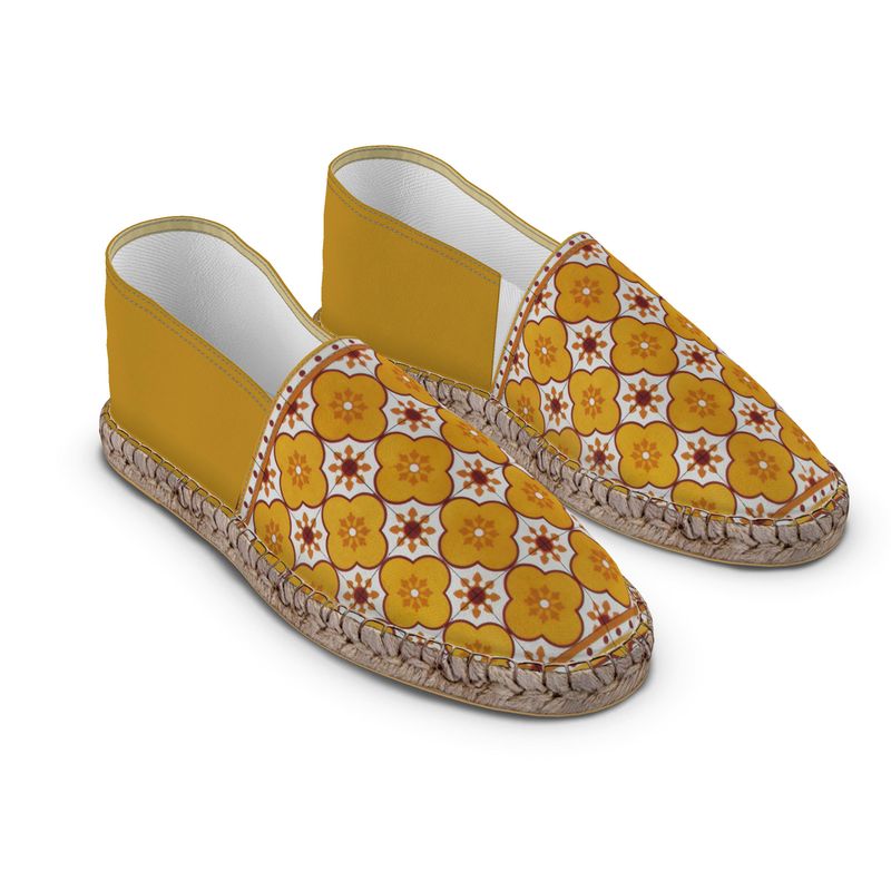 Flat Espadrilles Rustic Portuguese Yellow Flower Azulejo Tile