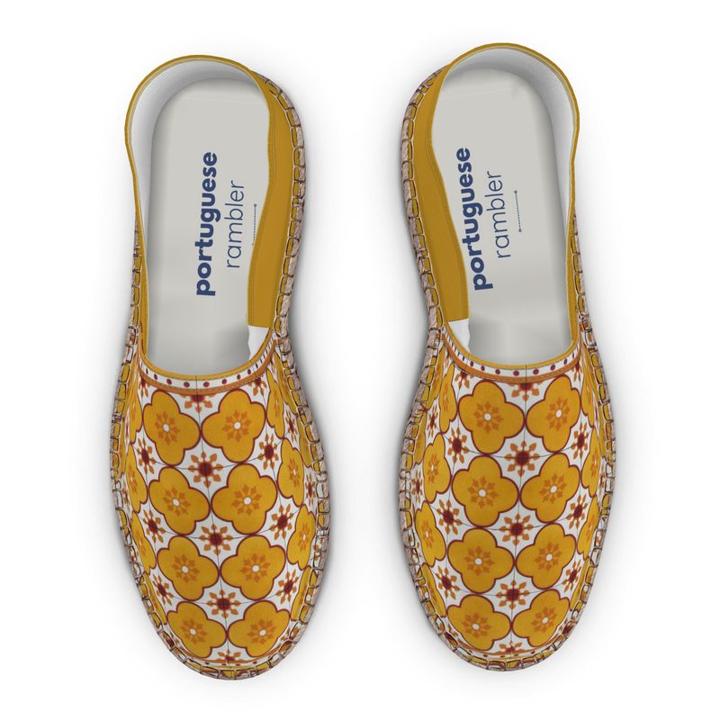 Flat Espadrilles Rustic Portuguese Yellow Flower Azulejo Tile