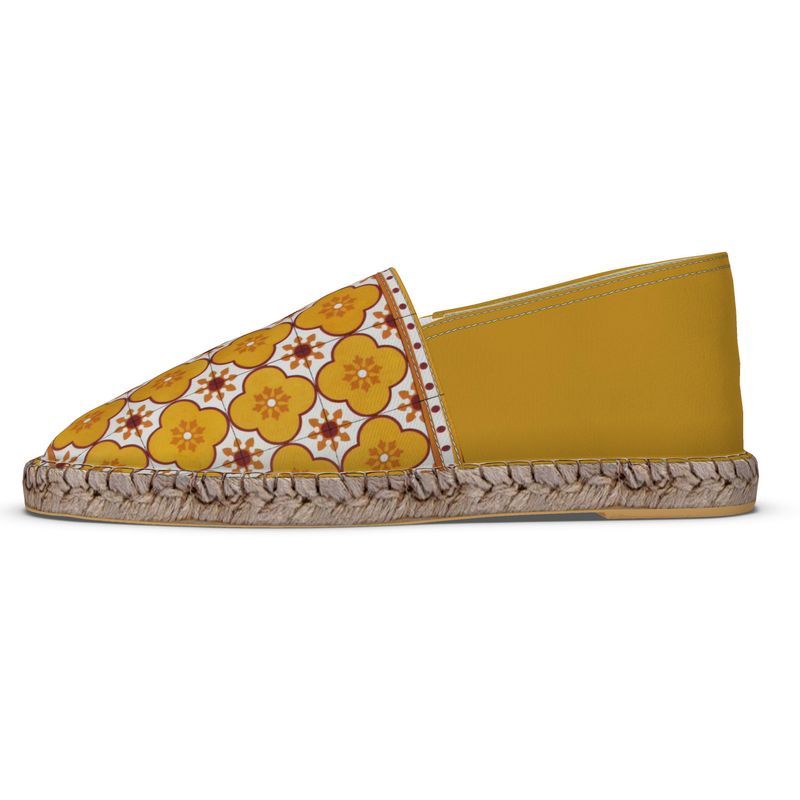 Flat Espadrilles Rustic Portuguese Yellow Flower Azulejo Tile