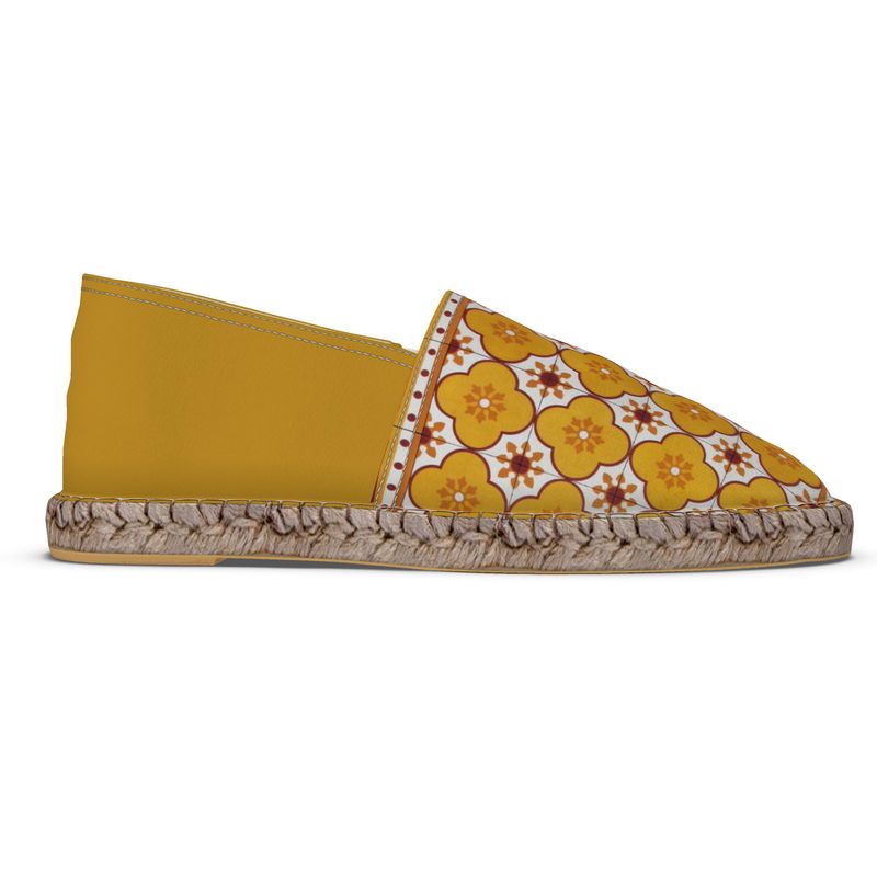 Flat Espadrilles Rustic Portuguese Yellow Flower Azulejo Tile