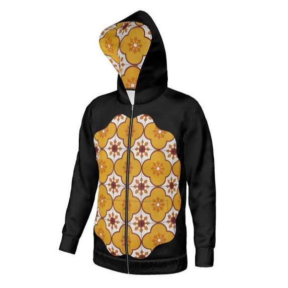 Unisex Polar Fleece Yellow Portuguese Tile Zip Hoodie