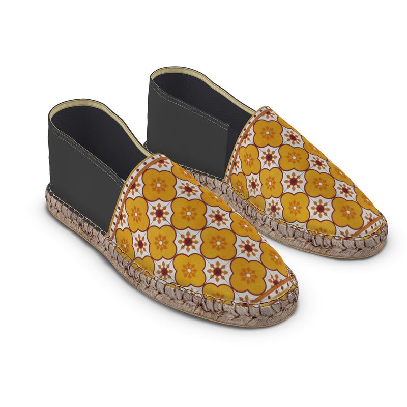 Espadrilles Portuguese Yellow Floral Tile with Black Heel