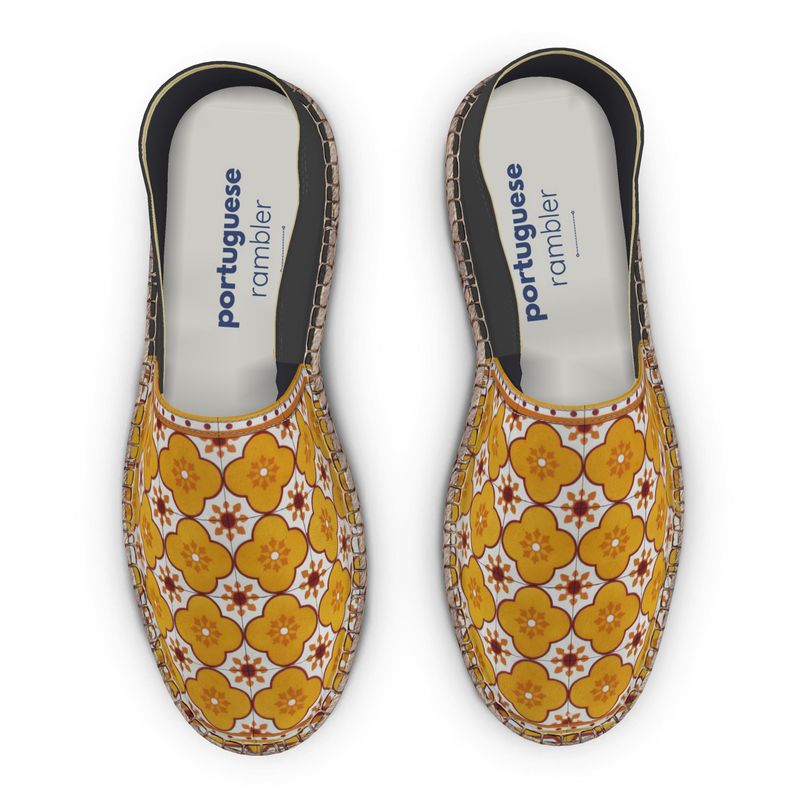 Espadrilles Portuguese Yellow Floral Tile with Black Heel