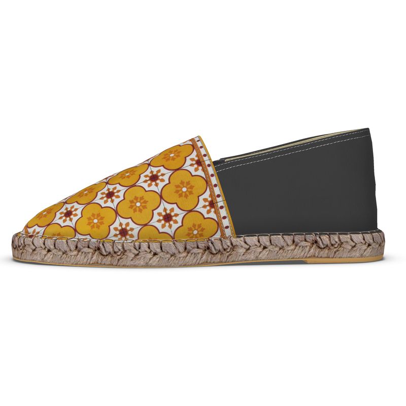 Espadrilles Portuguese Yellow Floral Tile with Black Heel