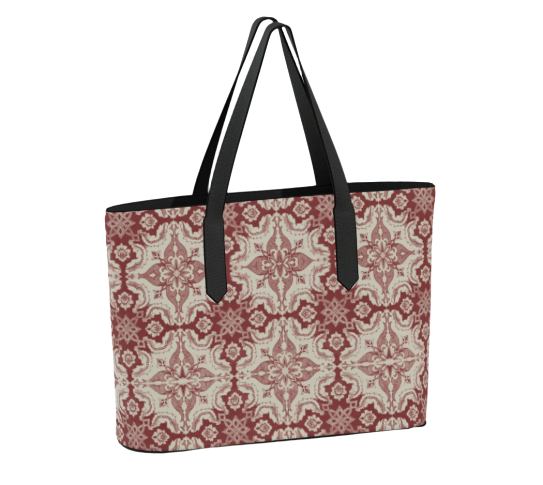 Vegan Tote - Portuguese Alfama Tile in Antique Red