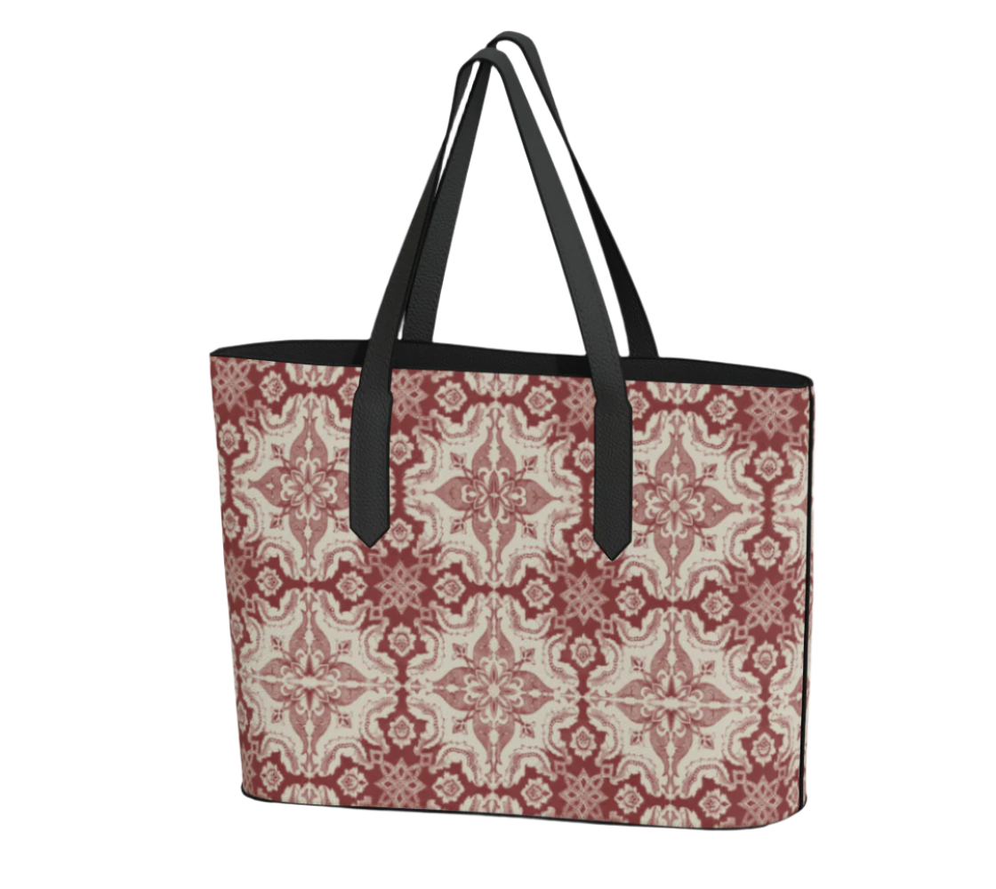 Vegan Tote - Portuguese Alfama Tile in Antique Red