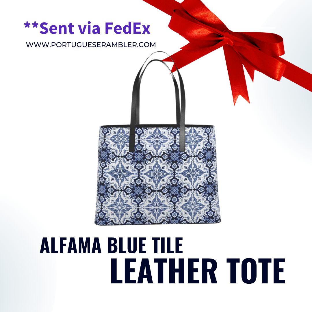 Textured Leather Tote - Alfama Tile Grid in Blue and White (Large and Small Sizes)