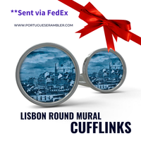 Thumbnail for Round Cufflinks - Lisbon Mosaic Mural in Lisbon Sky Blues