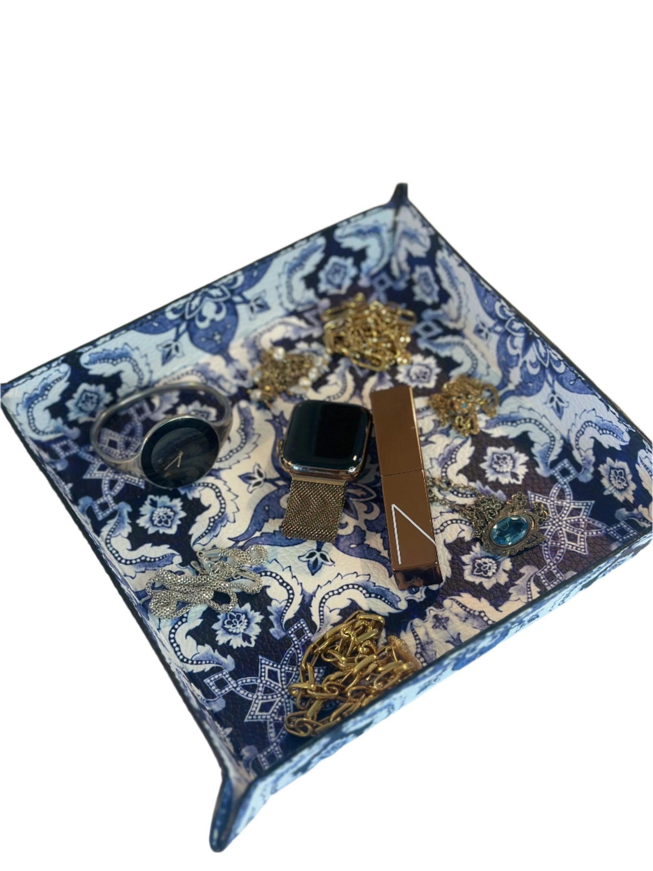 Portuguese Alfama Tile Textured Leather Accessory Trinket Tray For Keys, Wallet, Jewelry /  in 3 Sizes and 4 Colors