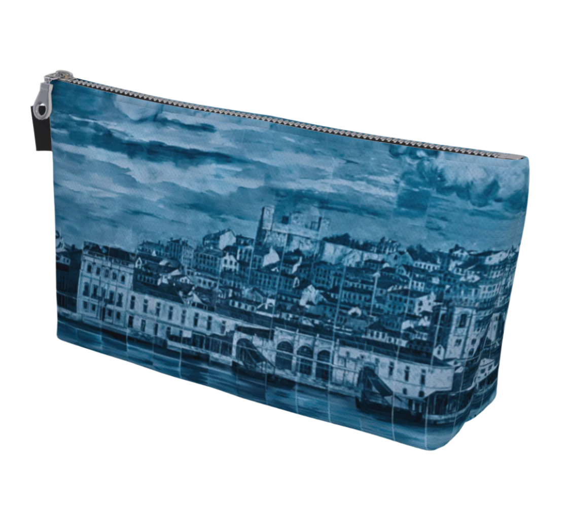 Canvas Makeup Accessory Bag - Lisbon Cathedral on the Hill - Black Pull and Zipper