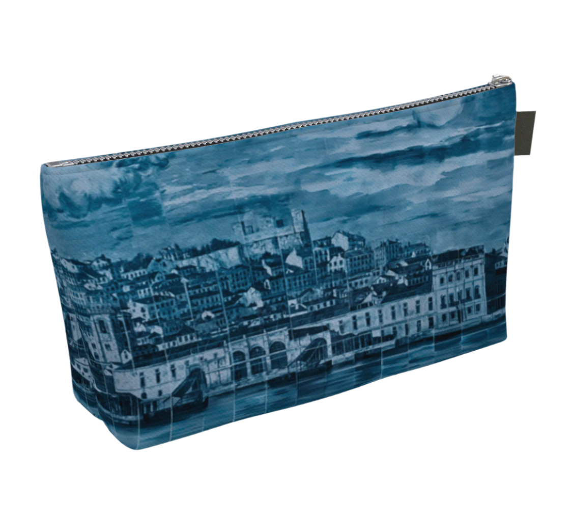 Canvas Makeup Accessory Bag - Lisbon Cathedral on the Hill - Black Pull and Zipper