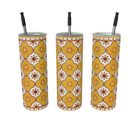 Thumbnail for Tumbler: Rustic Portuguese Yellow Flower Tile - Slide Close Top and Straws