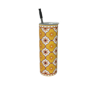 Thumbnail for Tumbler: Rustic Portuguese Yellow Flower Tile - Slide Close Top and Straws