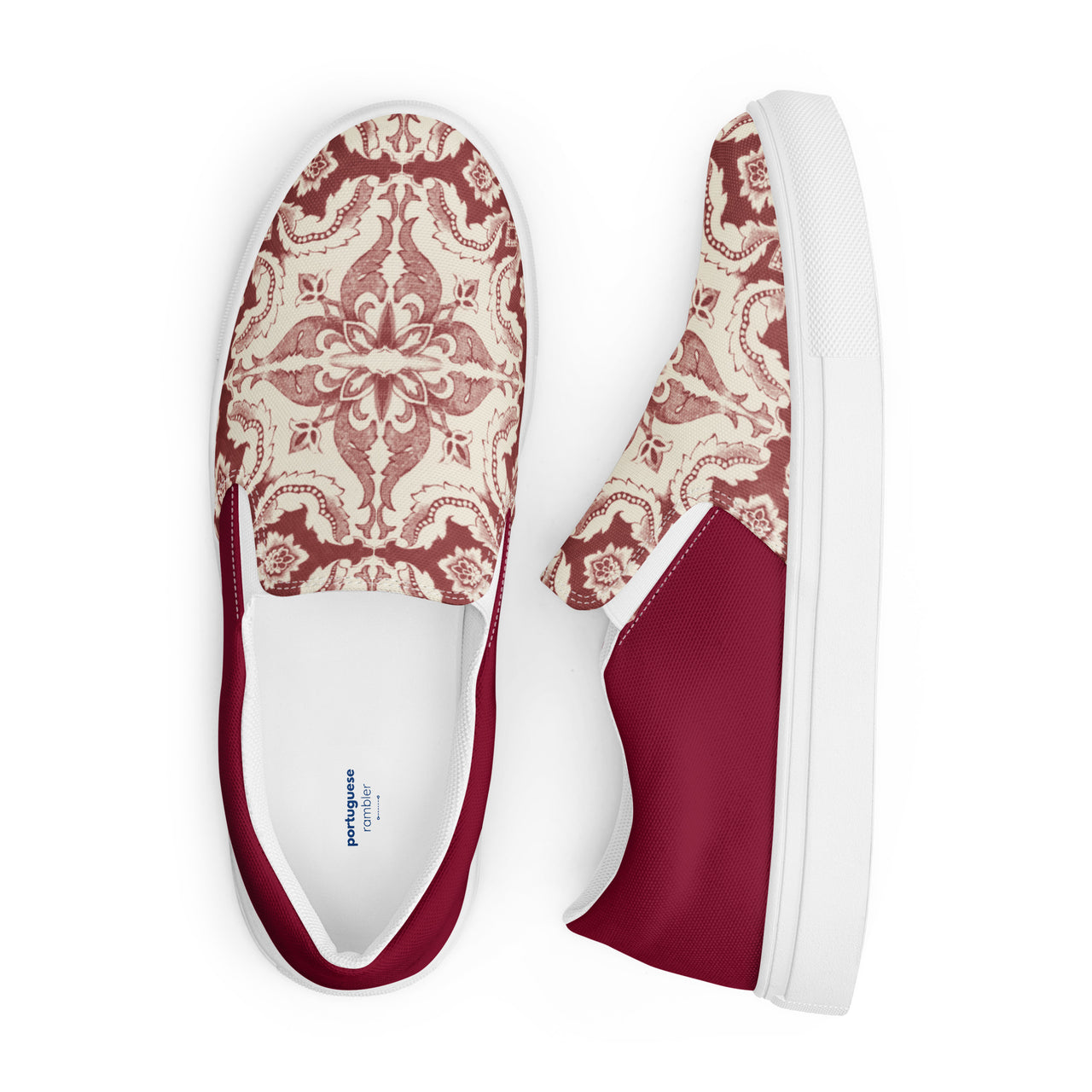 NEW! Women's Slip-On Canvas Shoes - Portuguese Alfama Esquina Tile in Red