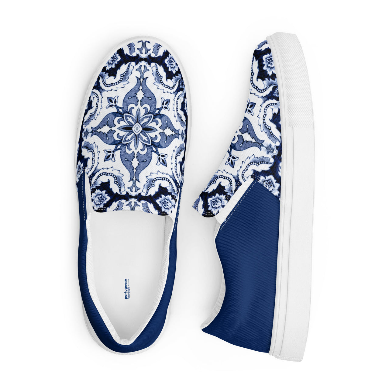 NEW Women's Slip-On Canvas Shoes - Portuguese Alfama Esquina Tile in Blue and White