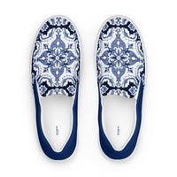 Thumbnail for NEW Women's Slip-On Canvas Shoes - Portuguese Alfama Esquina Tile in Blue and White