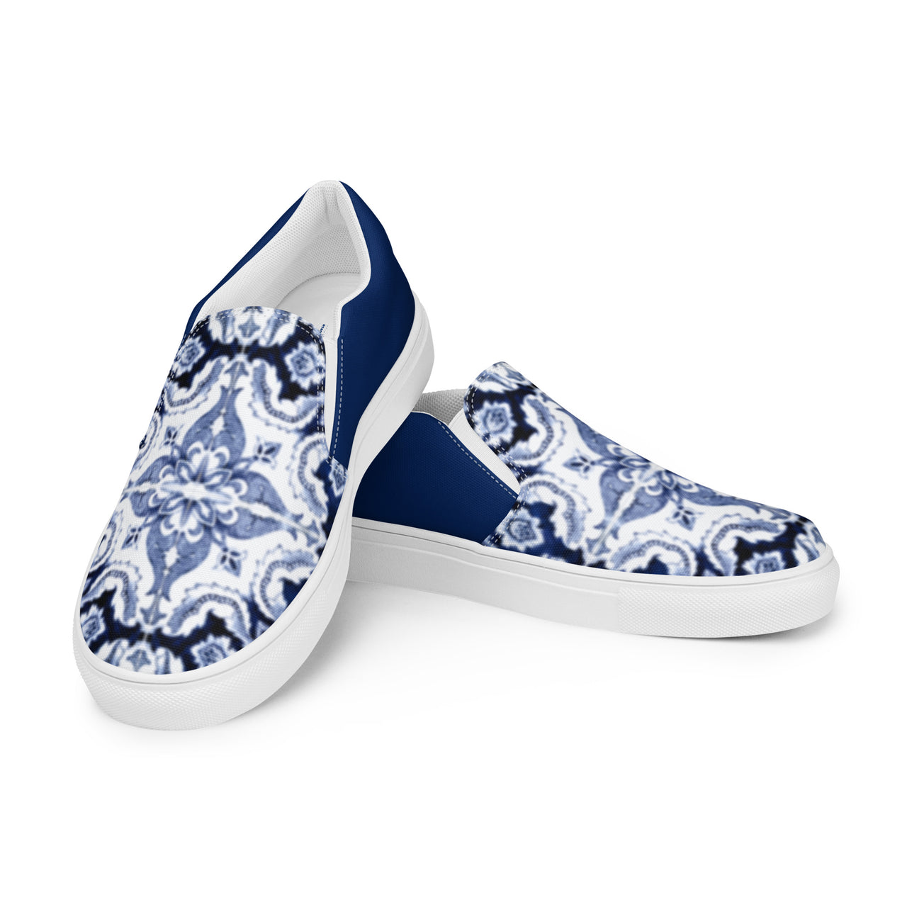 NEW Women's Slip-On Canvas Shoes - Portuguese Alfama Esquina Tile in Blue and White