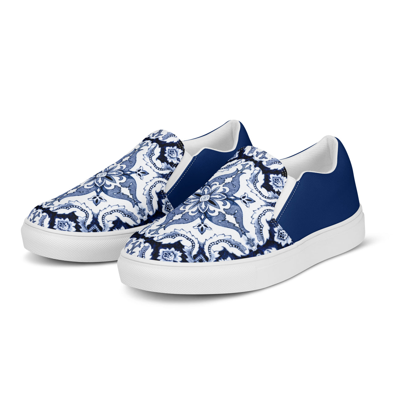 NEW Women's Slip-On Canvas Shoes - Portuguese Alfama Esquina Tile in Blue and White