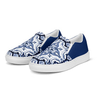 Thumbnail for NEW Women's Slip-On Canvas Shoes - Portuguese Alfama Esquina Tile in Blue and White