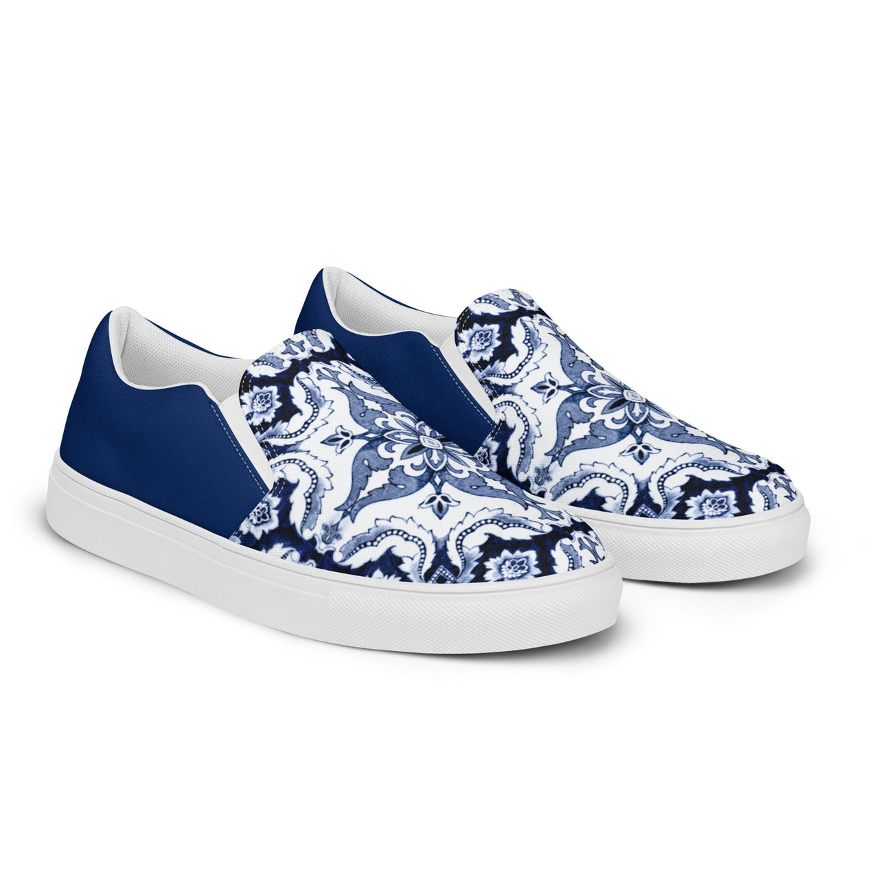 NEW Women's Slip-On Canvas Shoes - Portuguese Alfama Esquina Tile in Blue and White